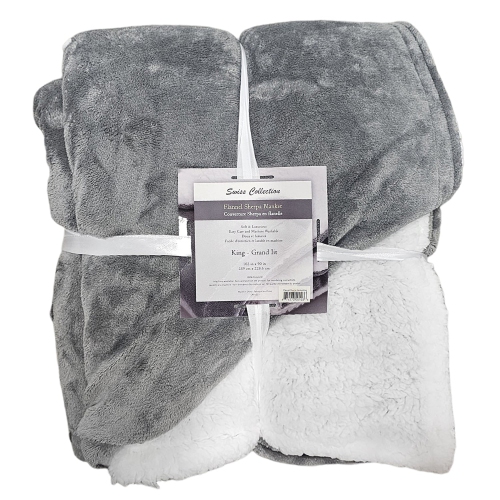 Cotton House - Flannel Sherpa Blanket, Soft and Luxurious, Queen/King Size, Light Gray