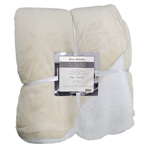 Cotton House - Flannel Sherpa Blanket, Soft and Luxurious, Queen/King Size, Beige