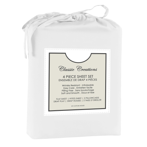 Cotton House - Wrinkle-Free Microfiber Sheet Set, Queen Size, White