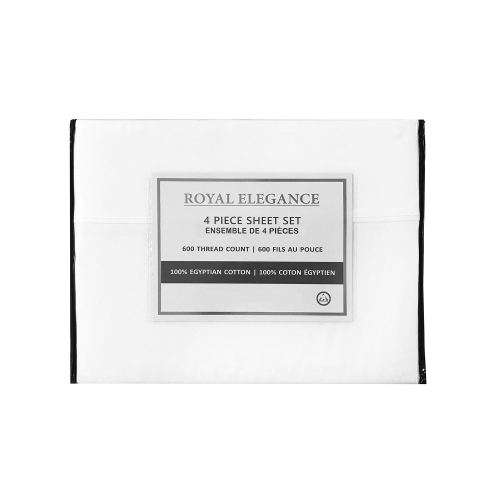 Coton House - Ensemble de draps 100 % coton égyptien, contexture de 600, très grand lit, blanc