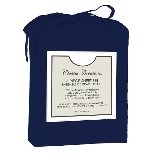 Cotton House - Wrinkle-Free Microfiber Sheet Set, Twin Size, Dark Blue