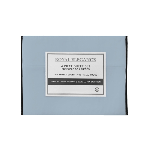 Cotton House - 100% Egyptian Cotton Sheet Set, 600 Thread Count, Queen Size, Blue