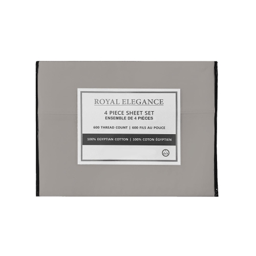 Cotton House - 100% Egyptian Cotton Sheet Set, 600 Thread Count, King Size, Light Grey