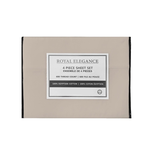 Cotton House - 100% Egyptian Cotton Sheet Set, 600 Thread Count, Queen Size, Beige