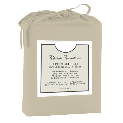 Cotton House - Wrinkle-Free Microfiber Sheet Set, Double Size, Beige