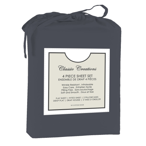 Cotton House - Wrinkle-Free Microfiber Sheet Set, Double Size, Dark Grey