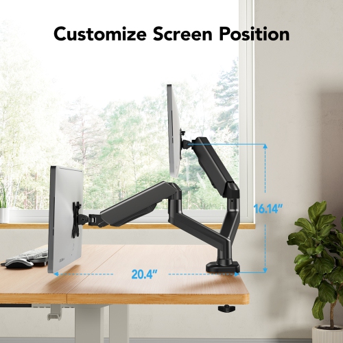 Support articulé de HUANUO pour 2 moniteurs de 13 à 27 po avec bras à ressort à gaz pour un ajustement sans effort.