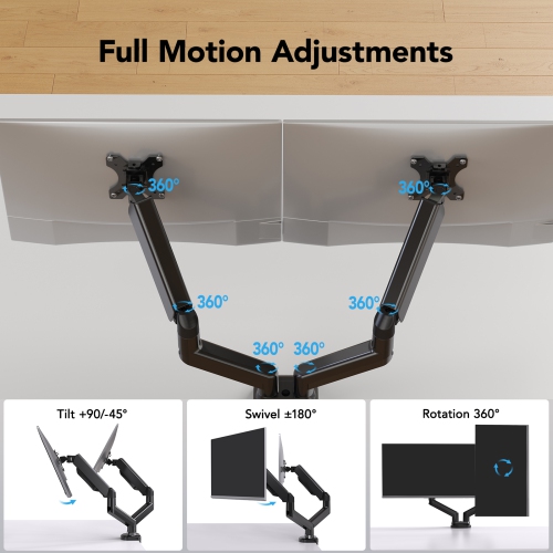 Support articulé de HUANUO pour 2 moniteurs de 13 à 27 po avec bras à ressort à gaz pour un ajustement sans effort.