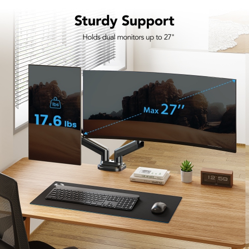 Support articulé de HUANUO pour 2 moniteurs de 13 à 27 po avec bras à ressort à gaz pour un ajustement sans effort.