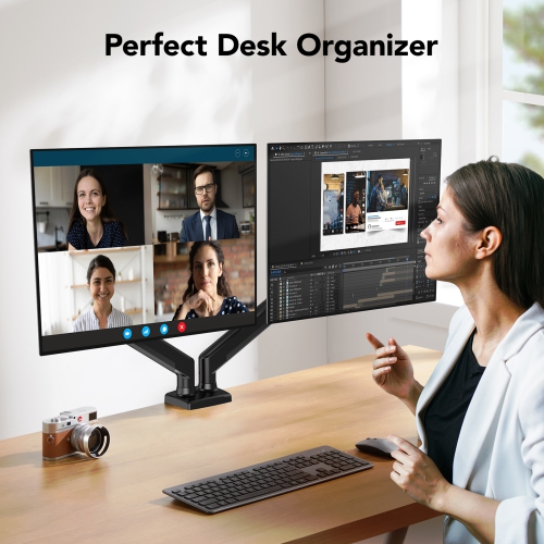 Support articulé de HUANUO pour 2 moniteurs de 13 à 27 po avec bras à ressort à gaz pour un ajustement sans effort.