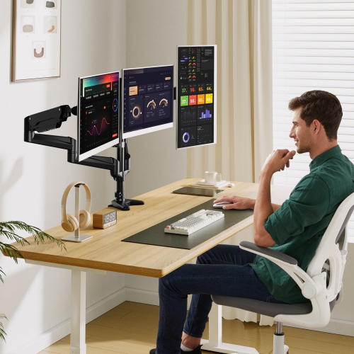 Support pour trois moniteurs de HUANUO, support à ressort à gaz réglable pour écrans de 17 à 32&nbsp;po, support de bureau pour ordinateur Expédition