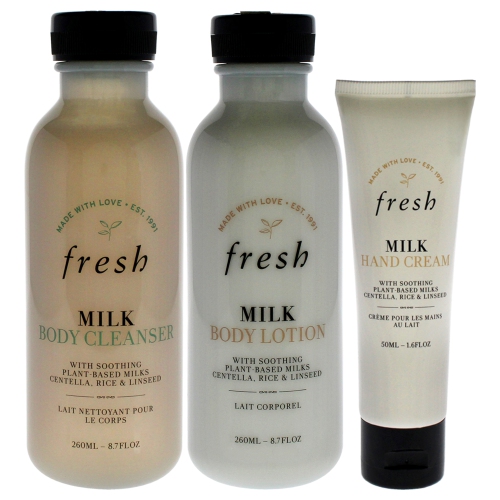 Heat to Toe Nourishing Trio by Fresh for Women - 3 Pc 8.7oz Body Cleanser - Milk, 8.7oz Body Lotion - Milk, 1.6oz Hand Cream - Milk