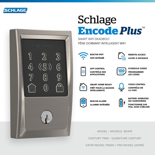 Schlage Encode Plus Smart WiFi Deadbolt Smart Lock - Satin Nickel