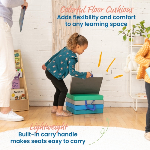 Square Floor Cushions with Handles, Classroom Flexible Seating, 6-Piece