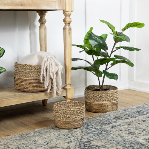 Set of 3 Braid and Twist Woven Seagrass Storage Baskets 9.75"