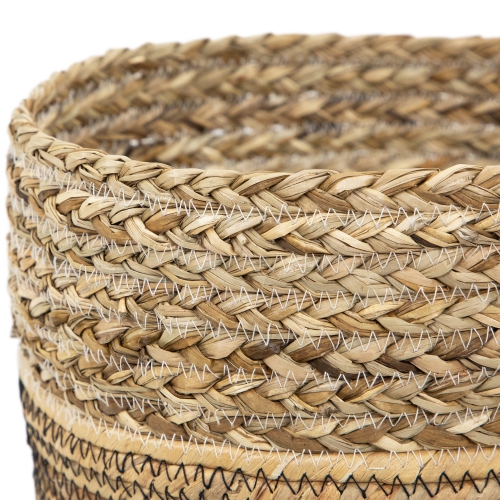Set of 3 Braid and Twist Woven Seagrass Storage Baskets 9.75"