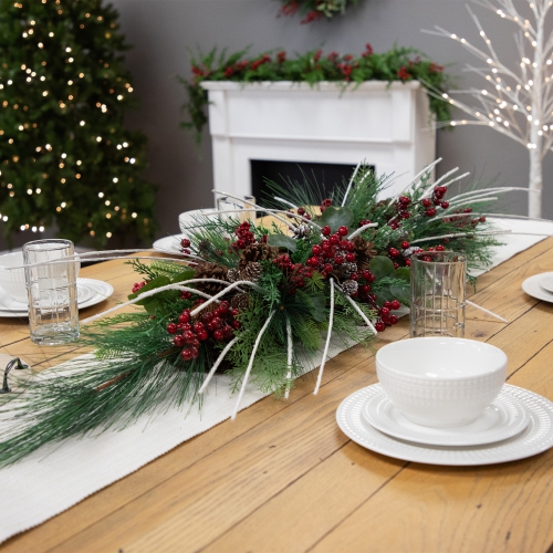 Real Touch™ Berries and Birch Twigs Artificial Pine Christmas Swag - 62" - Unlit