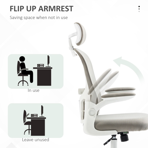Vinsetto High Back Ergonomic Office Chair with Adjustable Headrest, Mesh Computer Desk Chair with Flip-up Armrest, 4D Lumbar Support, Tilt Function,