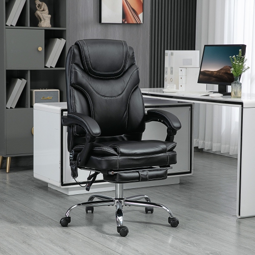 Fauteuil de bureau de massage en similicuir de polyuréthane Vinsetto avec 6 points de vibration, fauteuil de bureau inclinable chauffant pour