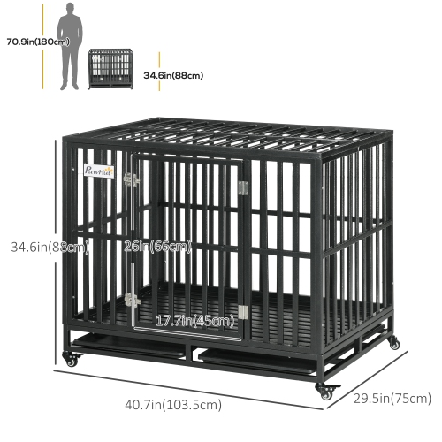 PawHut Heavy Duty Steel Dog Crate Kennel Pet Cage with Wheels for Portability and a Door for Convenient Access Anti Pinching Floor 40.7 L x 29.5 W x 34.6 H Black Best Buy Canada