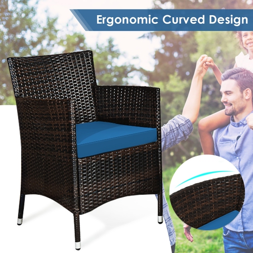Gymax 4PCS Patio Rattan Conversation Furniture Set Outdoor w/ Peacock Blue Cushion
