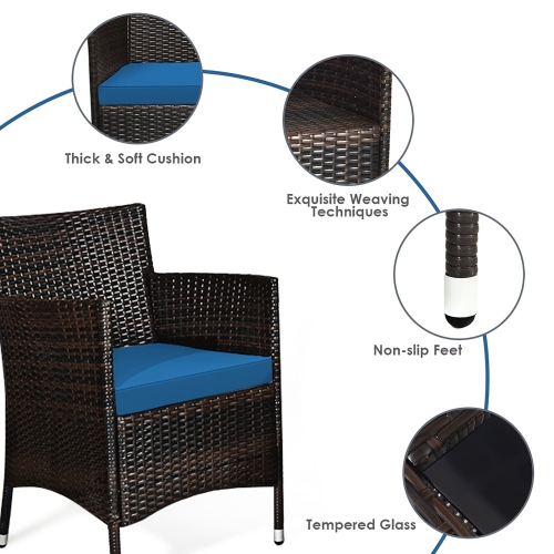 Gymax 4PCS Patio Rattan Conversation Furniture Set Outdoor w/ Peacock Blue Cushion
