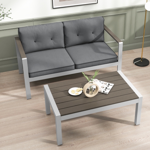 Gymax 2 Pieces Outdoor Aluminum Loveseat & Coffee Table Set w/ Cushions Patio Furniture Set