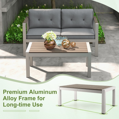 Gymax 2 Pieces Outdoor Aluminum Loveseat & Coffee Table Set w/ Cushions Patio Furniture Set
