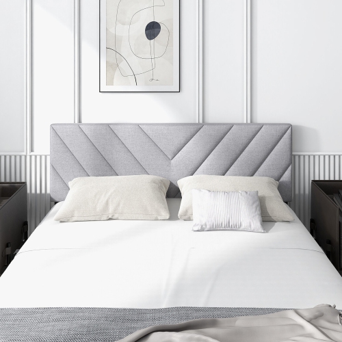 Gymax Linen Fabric Upholstered Headboard Rectangular Headboard w/ Solid Wood Legs