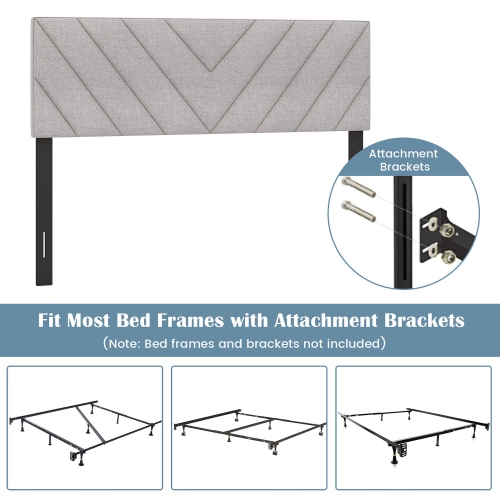 Gymax Linen Fabric Upholstered Headboard Rectangular Headboard w/ Solid Wood Legs