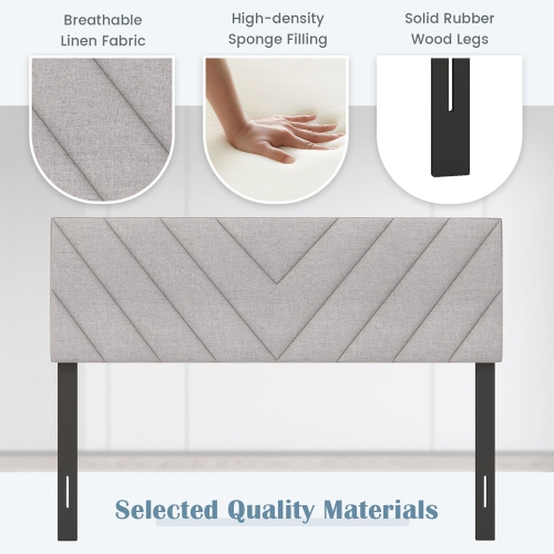 Gymax Linen Fabric Upholstered Headboard Rectangular Headboard w/ Solid Wood Legs