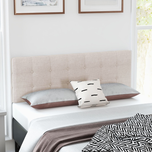 Gymax Full/Queen Size Headboard Linen Fabric Upholstered Button Tufted Solid Wood Leg