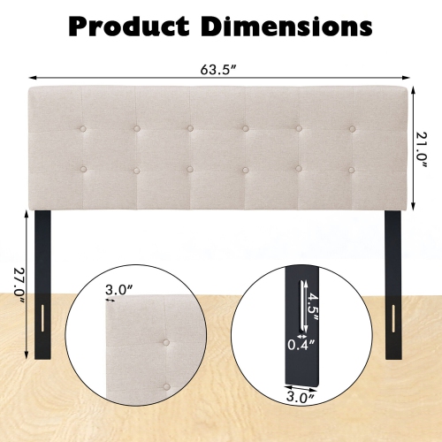 Gymax Full/Queen Size Headboard Linen Fabric Upholstered Button Tufted Solid Wood Leg