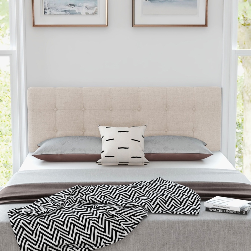 Gymax Full/Queen Size Headboard Linen Fabric Upholstered Button Tufted Solid Wood Leg