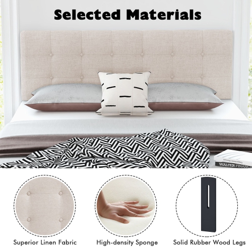 Gymax Full/Queen Size Headboard Linen Fabric Upholstered Button Tufted Solid Wood Leg