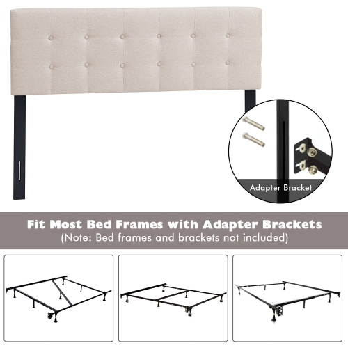 Gymax Full/Queen Size Headboard Linen Fabric Upholstered Button Tufted Solid Wood Leg