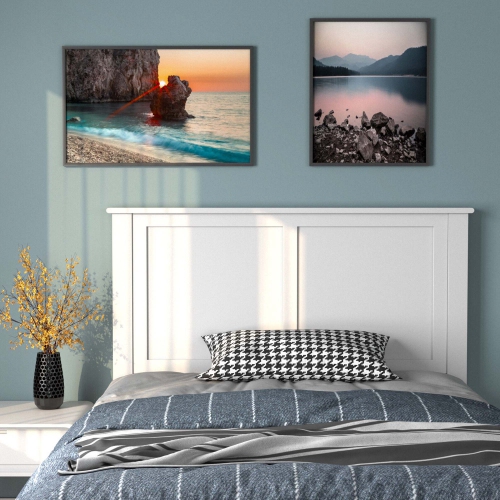 Gymax Twin Wood Headboard Flat Panel Pre-drilled Holes Height Adjustment