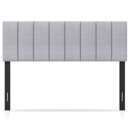 Gymax Linen Upholstered Headboard Vertical Channel Tufted Wood Leg for Full/Queen Gray