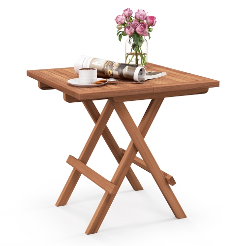 GYMAX  Indonesia Teak Wood Folding End Table Square Side Table W/ Slatted Tabletop Yard Natural