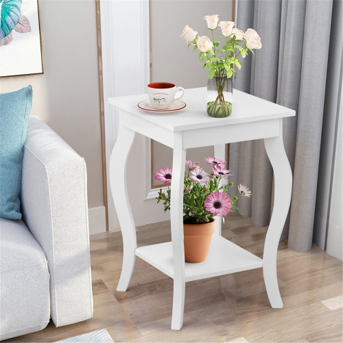 Gymax 2-Tier Accent Side Table Sofa End Table Nightstand Coffee Table w/ Shelf White