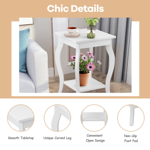 Gymax 2-Tier Accent Side Table Sofa End Table Nightstand Coffee Table w/ Shelf White