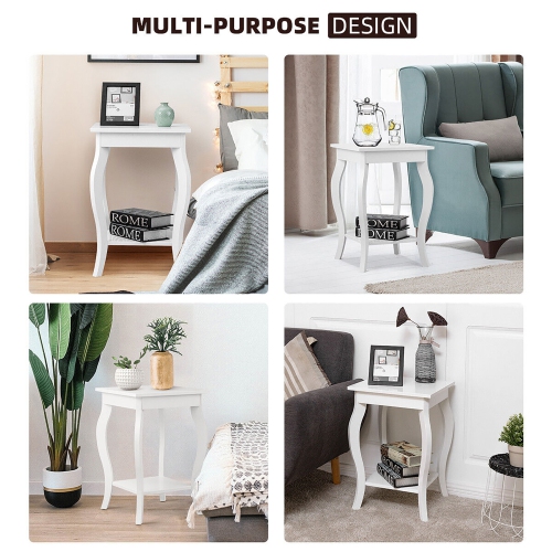 Gymax 2-Tier Accent Side Table Sofa End Table Nightstand Coffee Table w/ Shelf White