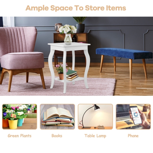 Gymax 2-Tier Accent Side Table Sofa End Table Nightstand Coffee Table w/ Shelf White