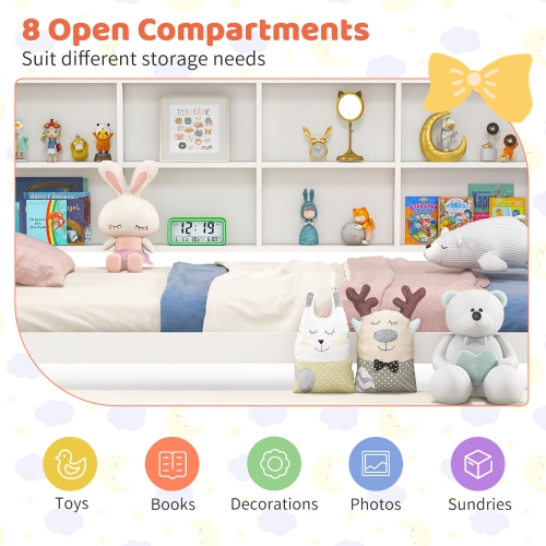 Gymax Twin House Daybed with Trundle Wooden Bed 8 Storage Shelf Compartments White