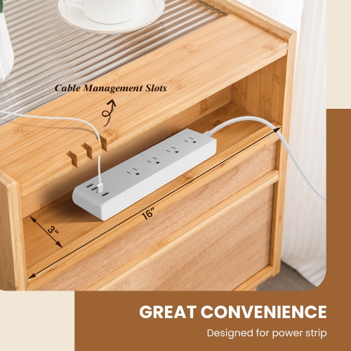 Gymax Bamboo Rattan Nightstand Boho Bedside End Table w/ Drawer & Wood Legs