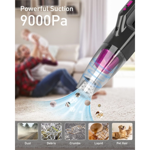Car Cleaner Cordless High Suction Rechargeable Mini Hand Held Vaccine with LED Light, 9000PA, 25min Runtime, 3H Quick Charge, Small Vac for Home Pet