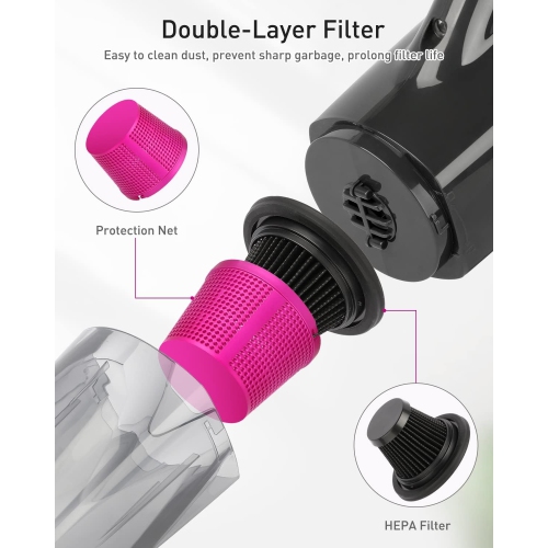 Car Cleaner Cordless High Suction Rechargeable Mini Hand Held Vaccine with LED Light, 9000PA, 25min Runtime, 3H Quick Charge, Small Vac for Home Pet