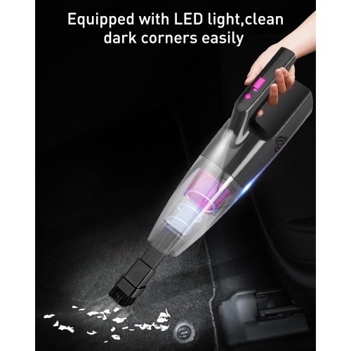 Car Cleaner Cordless High Suction Rechargeable Mini Hand Held Vaccine with LED Light, 9000PA, 25min Runtime, 3H Quick Charge, Small Vac for Home Pet