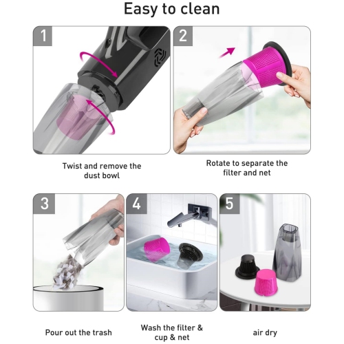 Car Cleaner Cordless High Suction Rechargeable Mini Hand Held Vaccine with LED Light, 9000PA, 25min Runtime, 3H Quick Charge, Small Vac for Home Pet