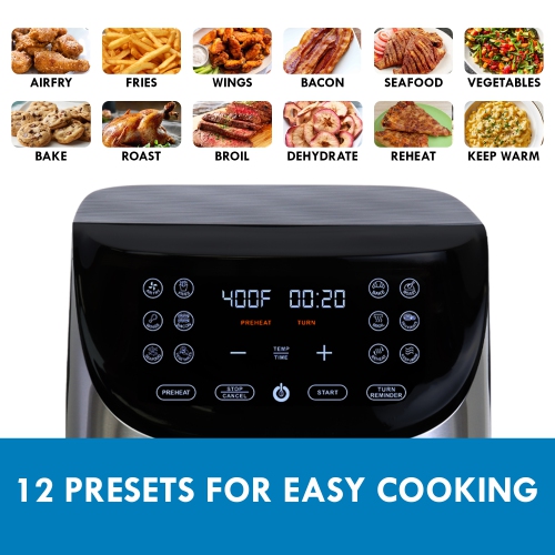 Kenmore 8 Qt Digital Air Fryer, 12 Cooking Presets, Stainless Steel